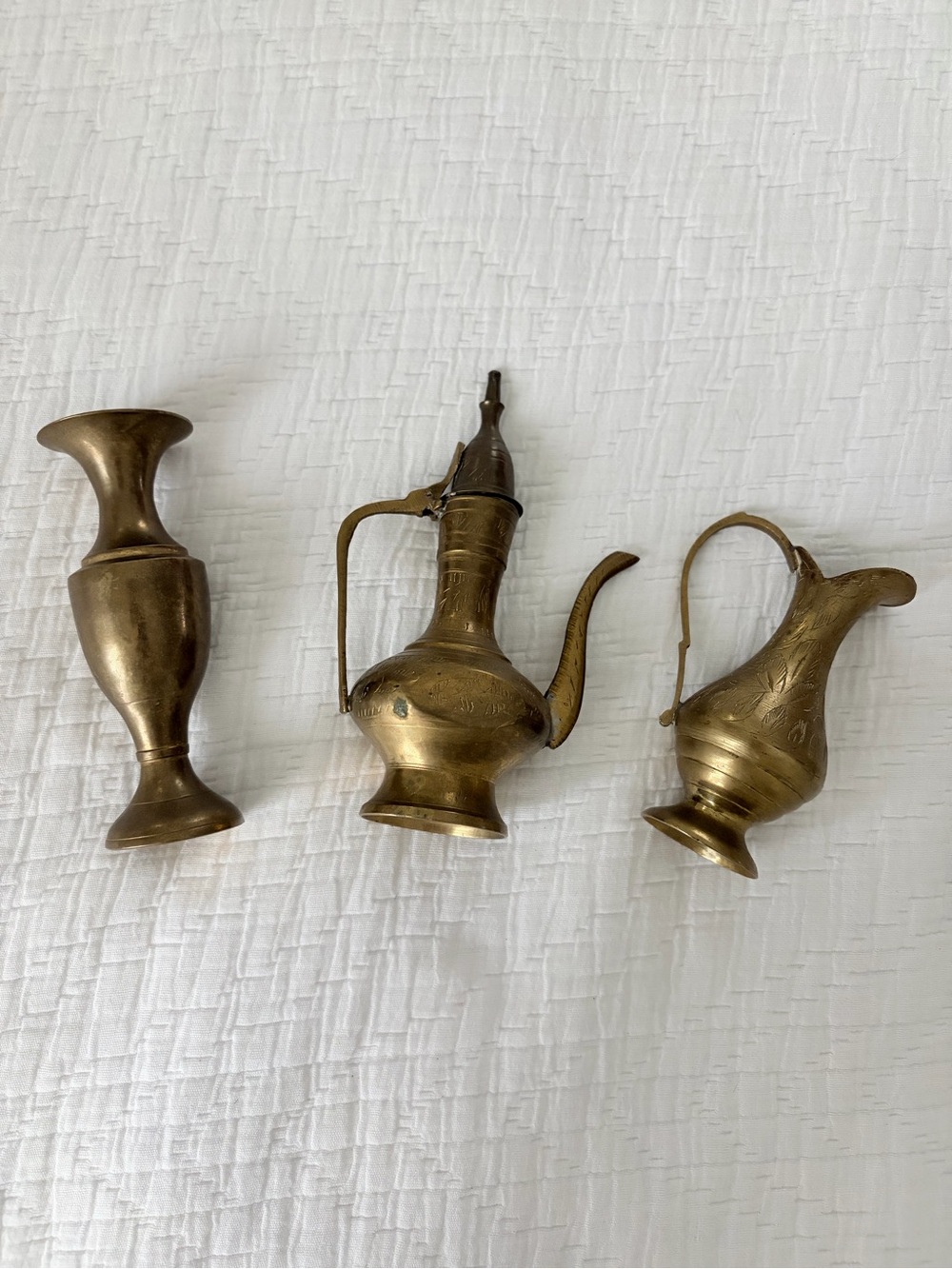 Brass Mini Pitcher & Vase Trio - Gold Tones